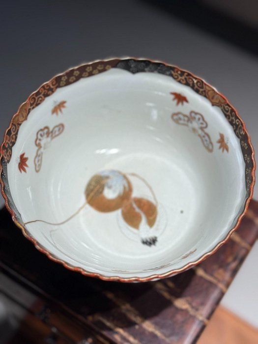 明治大正九谷燒赤繪高足果子缽筆洗，手工純鑄金善修復，收藏佳品九谷燒