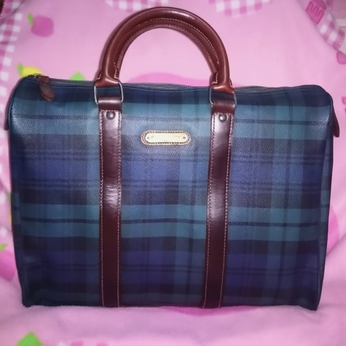 甜甜妞妞小舖 ☆真品 Polo RALPH LAUREN 經典款綠格紋波士頓包  手提包