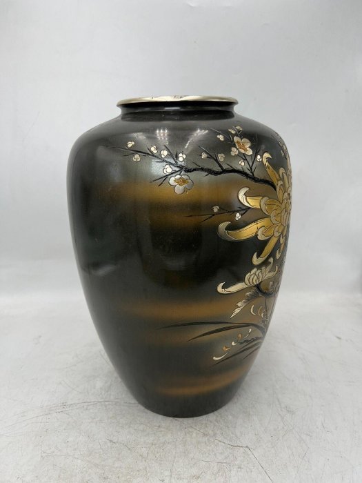 嚴選日本古董銅花瓶，金銀鑲嵌花開富貴design，重量3620克，適合收藏