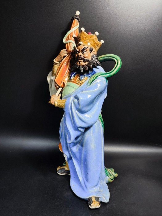 早期石灣陶老件-大型風調雨順之多聞天王#01（名家：林偉東）高45公分