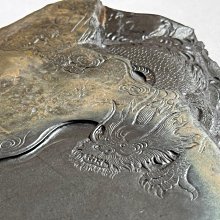 ■歙州硯■雲龍文彫琢の楕円硯■魚子紋・銀線・波紋■約7吋■歙硯■唐木箱 □歙州硯□雲龍文彫琢の楕円硯□魚子紋・銀線・波紋