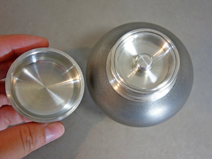 華寶軒』日本茶道具昭和時期本錫製乾茂號造素面中小形茶入/茶葉罐