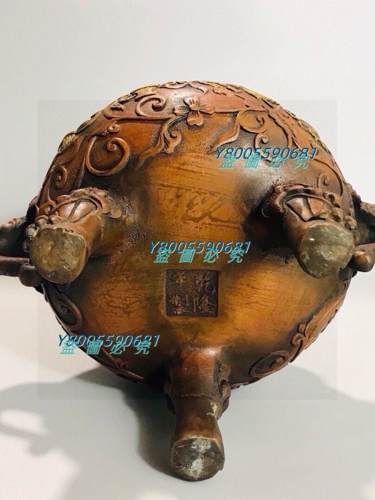 老銅鎏金吉祥獅子香爐尺寸：高:25寬：22cm重量：125Z326728 【景天閣