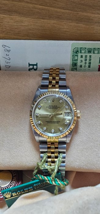 勞力士 rolex 68273 原裝十鑽面 18k 半金 中型 31mm 無孔 全套齊全
