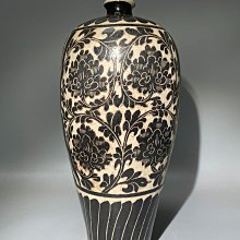 中国美術 磁州窯 纏枝蓮花 梅瓶(HA522) 磁州窯剃花纏枝蓮詩文梅瓶造型規整釉面溫潤工藝精湛高檔珍【祈福閣