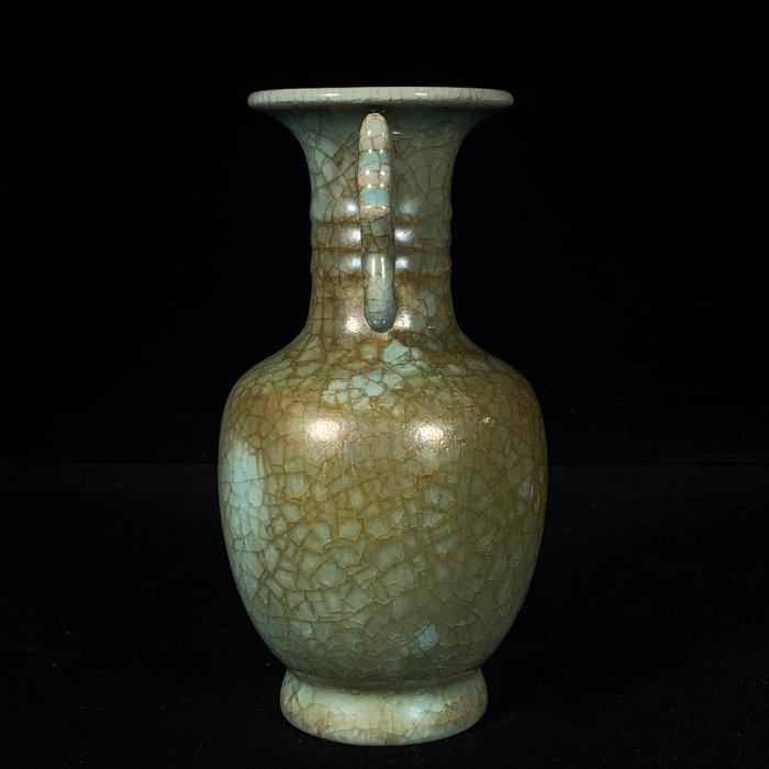 宋汝窯冰裂紋雙耳瓶，高21直徑11cm，3001791 瓷器官窯汝窯【古雲