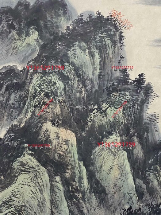 黃賓虹四尺中堂畫兩邊帶題字山水畫手繪畫畫工精細裝裱精美。 材質