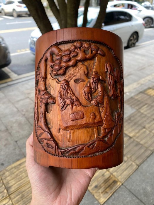 嚴選手工竹雕藝術品，精緻人物筆筒適合文人收藏竹雕筆筒藝術品| Yahoo拍賣