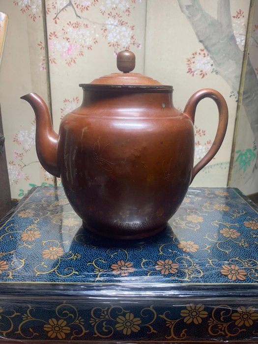 DT712 古銅 水注 瓶 時代物 日本老銅壺，銅水注，銅水壺，百年老堂口山川堂造，一張銅打出