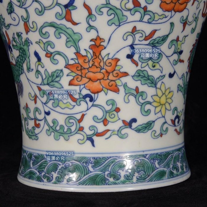清康熙青花鬥彩五龍紋老底梅瓶30×21，7001040 青花琺瑯彩五彩二手【古