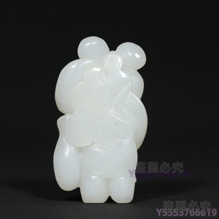 清代老和田玉【持蓮童子】掛件一物一圖細節如圖長*寬*厚6.2*3.5*1.4