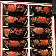 1/30結標日本會津塗蒔繪吸物椀組黑漆金彩蓋碗二組CEA0574 -漆碗漆盤漆