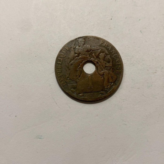 嚴選1914年法屬印度支那百分之一分古銅幣，附贈印度幣收藏品老錢幣歷史