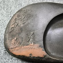 嚴選歙硯魚子紋微雕硯臺，意境獨特適合收藏，無盒保存仍顯珍貴。石質