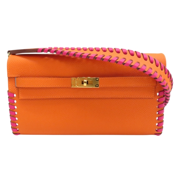 【再降價】HERMES 愛馬仕 橘色 Epsom牛皮 Kelly To Go Tressage Wallet 肩背包 W刻 金釦 【二手名牌BRAND OFF】