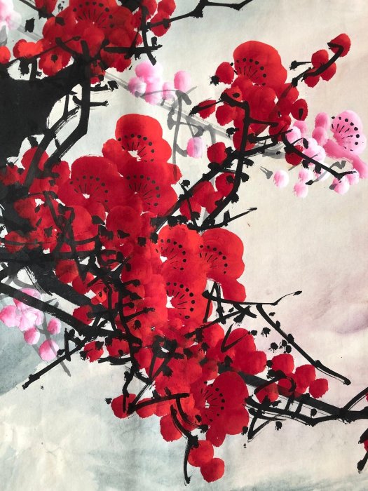 Z340【關山月】梅花，六尺橫幅純手繪作品尺寸約：70*178cm左右未裝裱