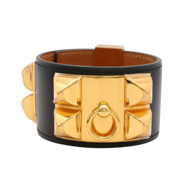 HERMES 愛馬仕 CDC Collier de Chien 手環 黑色 Box牛皮 金釦 口R刻 【二手名牌BRAND OFF】