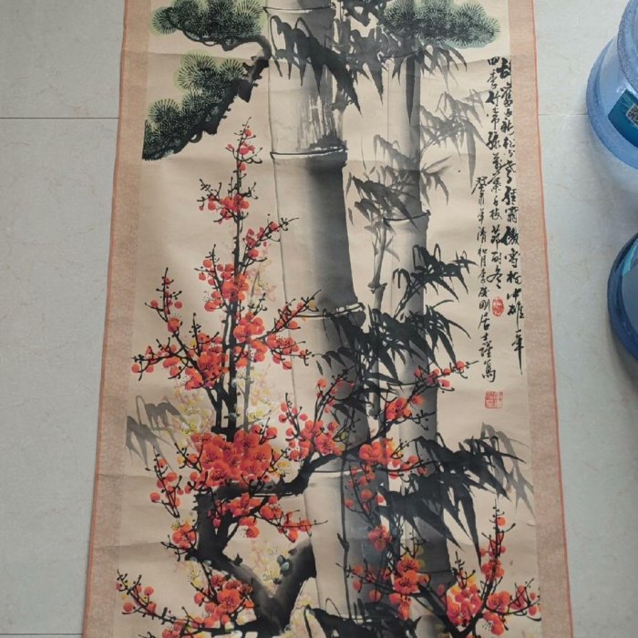 推薦品味選品：李慶剛「歲寒三友」四尺精雕畫作，已裝裱，工筆細膩，國