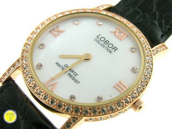 六四三鐘錶精品店@LOBOR羅寶錶(真品)奧地利水晶鑽外環玫瑰金色錶殼七彩白色珍珠母貝