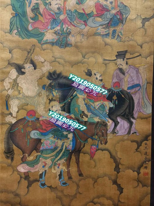 LA 5 唐，吴道子，精品绢本人物41.2X82.9 字畫書法古玩二手【華夏】533