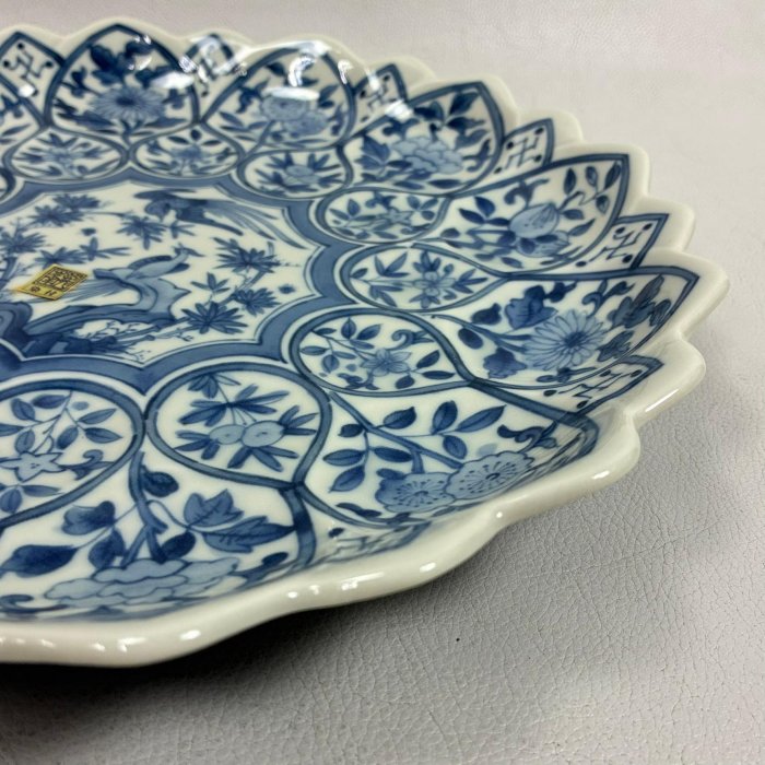 藏舊尋寶屋】老日本三洋陶器龍峰窯大盤染付間取大皿大盤輪花皿盛皿附