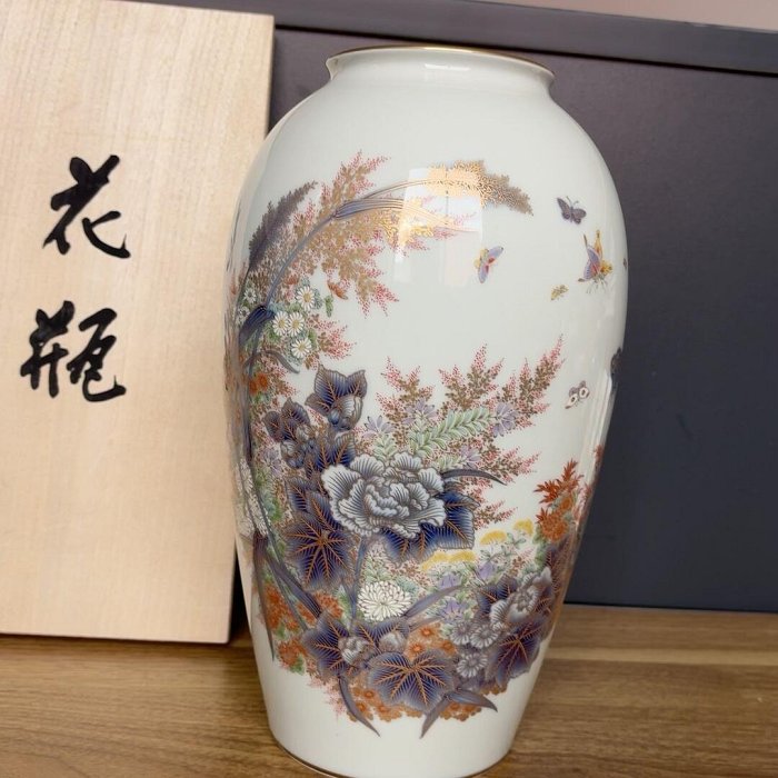 日本皇室御用《香蘭社》 香蘭社限定款大花瓶花器花入帶原盒古玩收藏老 