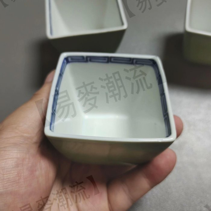 日本回流京燒清水燒平安京泉作馬場京泉作四方杯子水杯小缽外綠釉內里