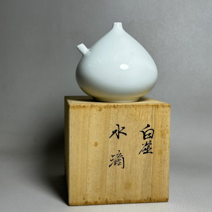 井上萬二作　水滴 古玩輕鬆拍】老日本人間国宝井上萬二◇萬二作白磁水滴白瓷頂級文房具附