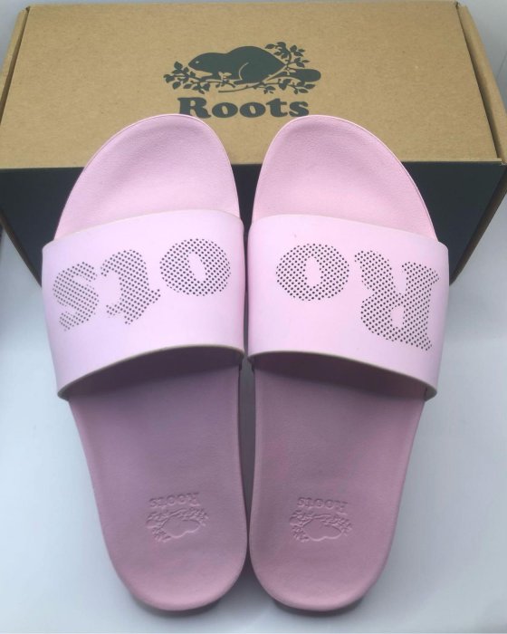 Roots女鞋-經典皮革輕便鞋 拖鞋 粉色7 (熱銷絕版款)全新原廠公司貨 贈Roots品牌環保購物袋 暢貨出清【清瘋玩趣】