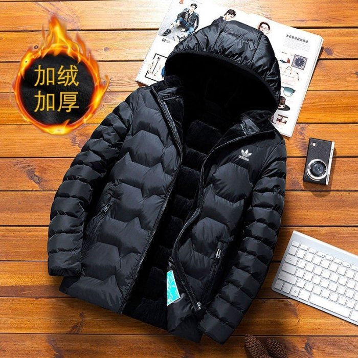 現貨熱銷-Adidas羽絨外套 情侶外套 Adidas加絨加厚外套 愛迪達棉衣 三葉草連帽外套 冬季防寒羽絨服 保暖外套
