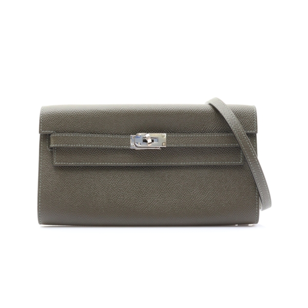 HERMES 愛馬仕 Kelly To Go Wallet 肩背包 Epsom牛皮 灰綠色 銀扣 Z刻 【二手名牌BRAND OFF】