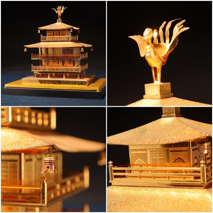 金閣寺風 金属製置物／高约さ23 cm 4/19結標日本京都金閣寺鍍金鳳凰頂精密金屬模型AED0432 -置物干支獸首