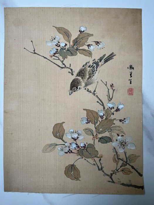 野口幽谷　水墨牡丹図 野口小蘋題箱 幕末明治期 椿椿山師事 掛軸 真作保證，日本花鳥畫名手，椿椿山弟子野口幽谷作品，絹本未