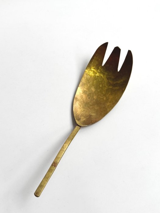 時代金工　古銅鎚出　蓮葉　持手菓子器　F　R5996B 二手】山田憲榮日本作家器手作金工錘紋純銅叉勺分餐勺尺寸：長約20.8