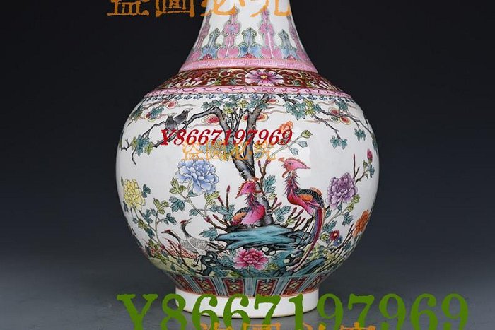 清乾隆粉彩五倫圖花鳥賞瓶古玩古董古瓷器39×20厘米3900219 瓷器青花粉