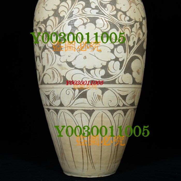中国古美術・旧蔵宋汝窯・宋真宗御賜款彩繪龍紋梅瓶・彩絵・花瓶・陶磁器・文房置物 宋磁州窯刻花卉紋梅瓶，高41厘米、直徑21厘米，2001319 瓷器汝窯官窯