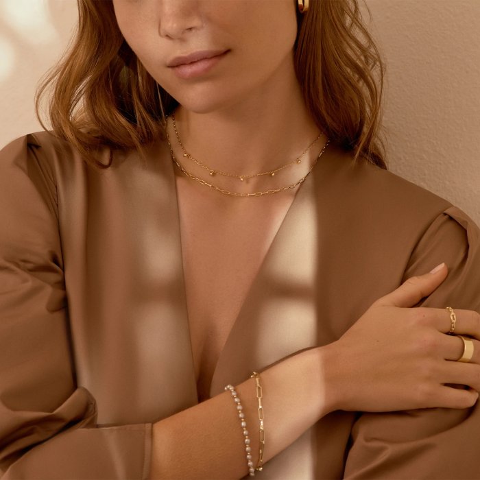 GORJANA 圓潤星辰豆豆項鍊 優雅金色素鍊 Newport