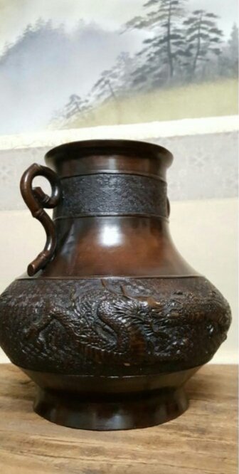 古銅　七宝饕餮文耳付瓶 大日本文政年整珉鋳　送料込み 131010_393699474697842450752_9