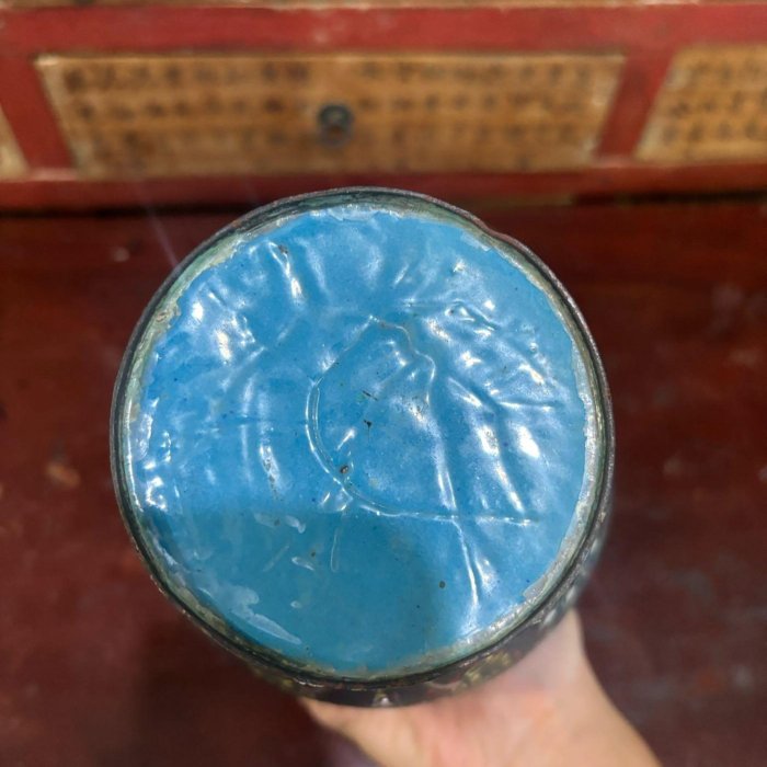 清末民初銅胎掐絲琺瑯壽紋花瓶完整。古董花瓶早期銅花瓶清代銅胎掐絲