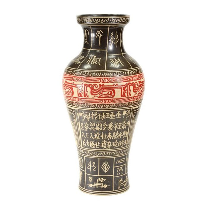 博古珍藏》宋．吉州窯黑釉刻鳳紋文字花瓶．早期收藏．老件文物瓷器．非