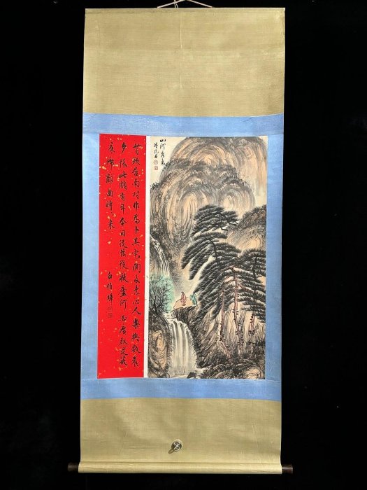 傅抱石 山水 代號SH176《傅抱石山水》帶側題跋四尺近代手繪材質：宣紙畫心裝裱尺