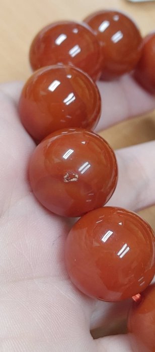 珍藏翡翠】天然四川涼山南紅瑪瑙-火焰紋柿子紅滿紅(附中國證書)~20mm