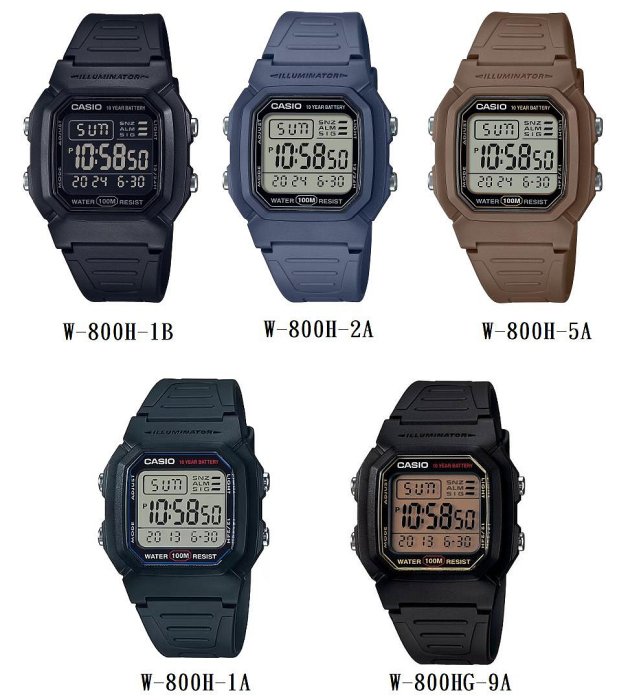 【萬錶行】CASIO 運動時尚 W-800H 十年電力錶 W-800H-1A W-800HG-9A W-800H-5A