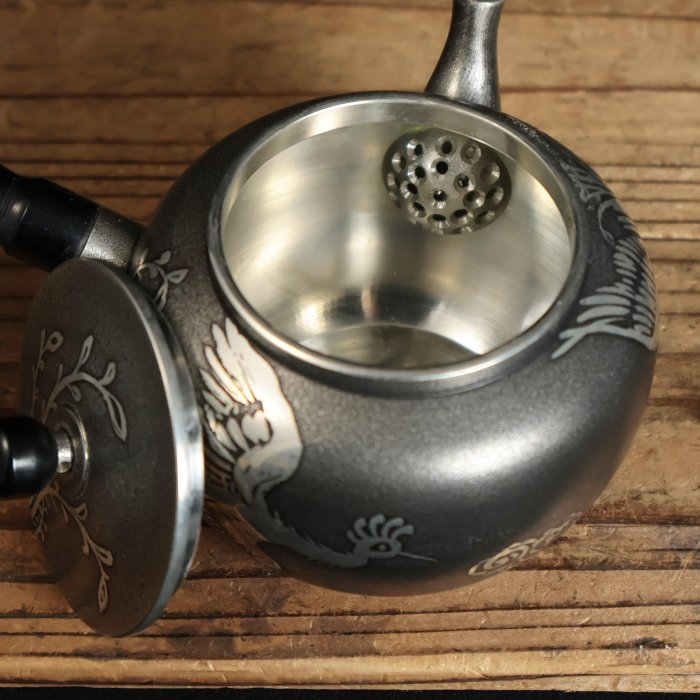 桑園の】日本老字號本錫錫半厚胎286g 側把壺急須茶壺高檔茶具T 11046