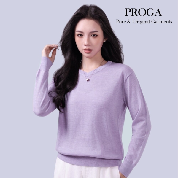 PROGA PG25024 100%純美麗諾羊毛 V領針織長袖毛衣女 16針細柔款(6色) 透氣保暖 抗菌防臭