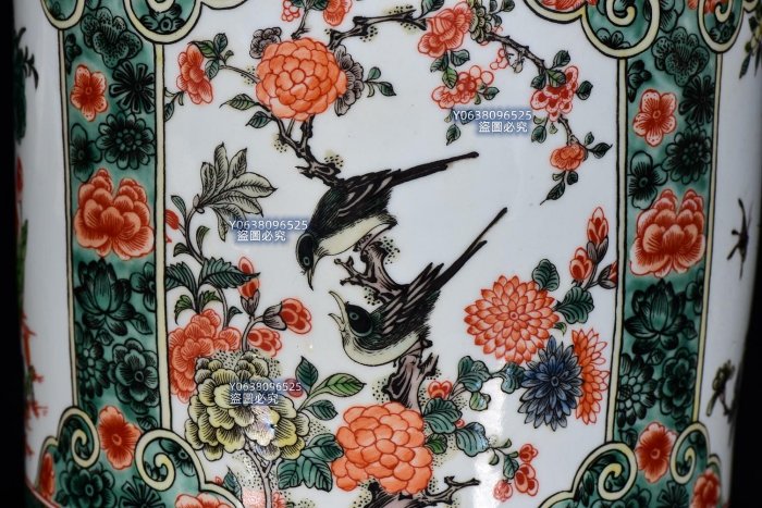 清康熙五彩花鳥紋筆筒18*19m350821 青花琺瑯彩五彩二手【古雲