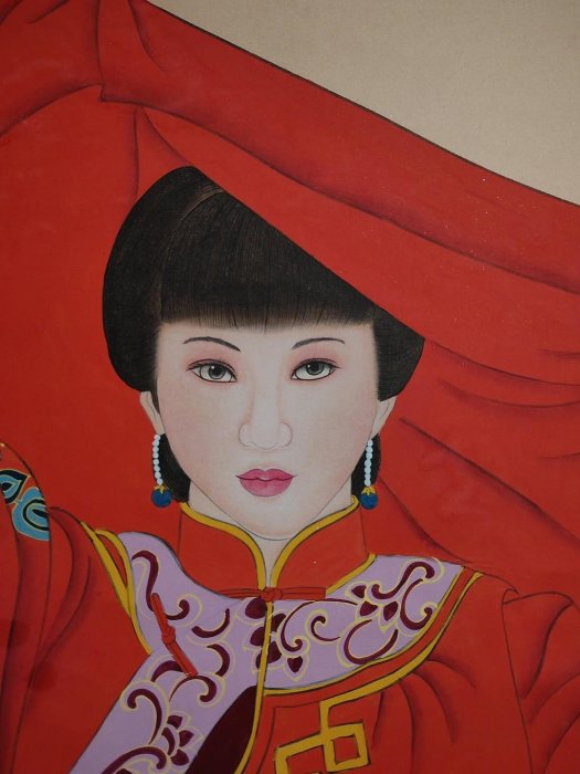 編號AV125 純手工字畫四尺中堂張大千人物一物一圖，實物拍攝材質：鎏金