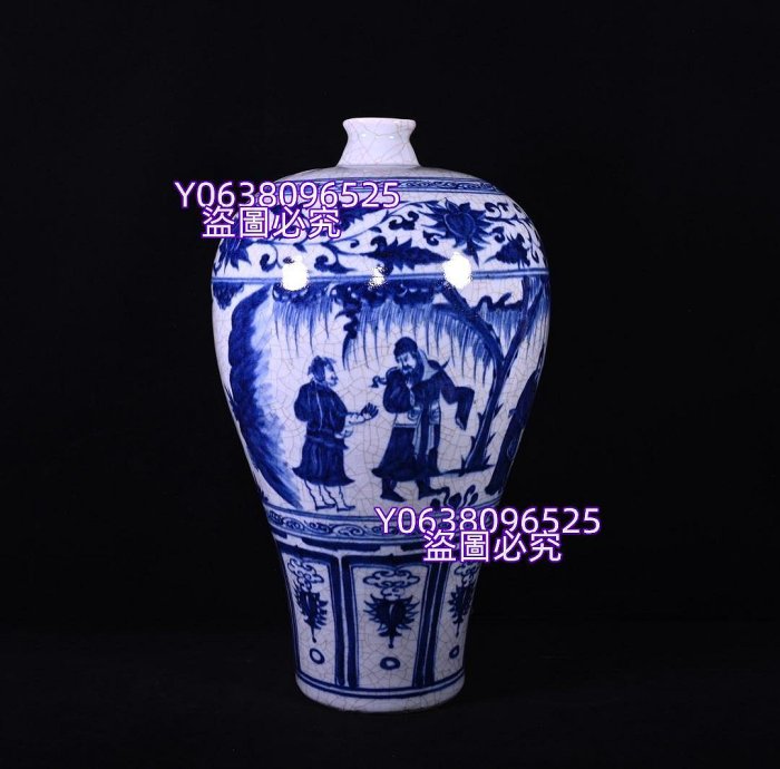 元青花開片三顧茅廬人物故事紋梅瓶，高43×26厘米1000641 琺瑯彩青花