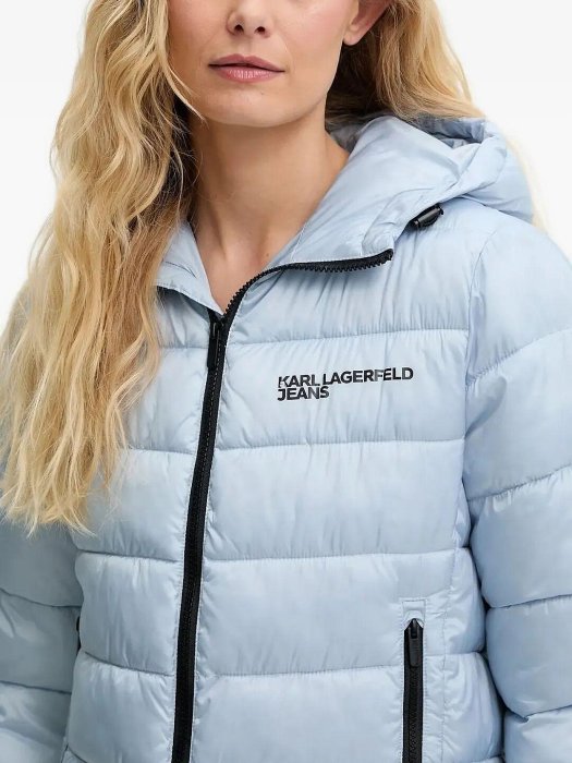 Karl Lagerfeld 淺藍 黑色 保暖連帽鋪棉外套 1698元