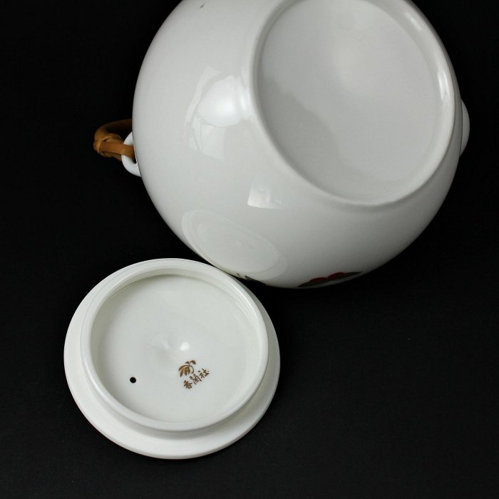 桑園の】日本高級香蘭社蝶舞紛飛描金薄胎白瓷提樑壺茶杯1壺5杯高檔茶具